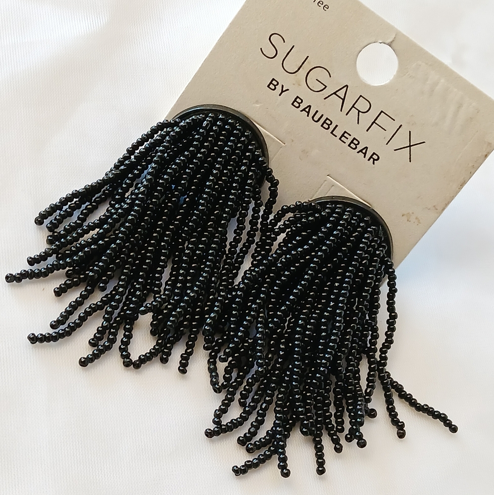 Sugarfix by Baublebar Black Beaded Tassel Earrings Fun Classy Dressy